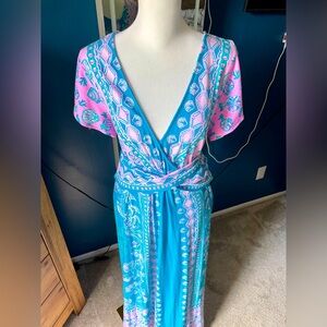Lilly Pulitzer Esmarella Short Sleeve Maxi Dress in Water Ya Waiting For